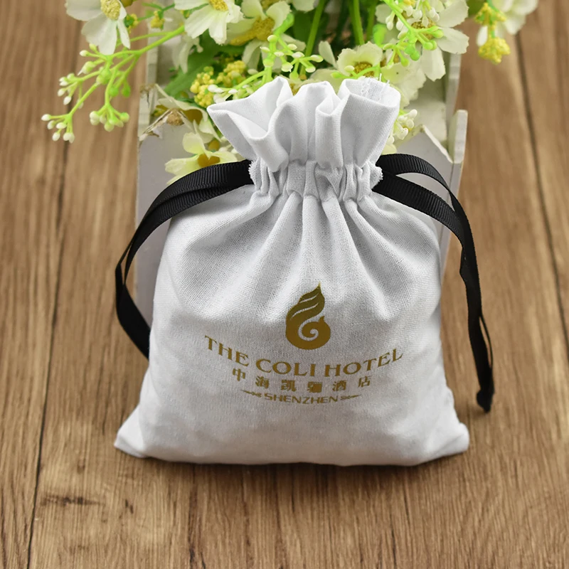 Custom LOGO Small Eco- friendly Jewelry Drawstring Cotton Bag For Soap Baby Shower Packing Bag