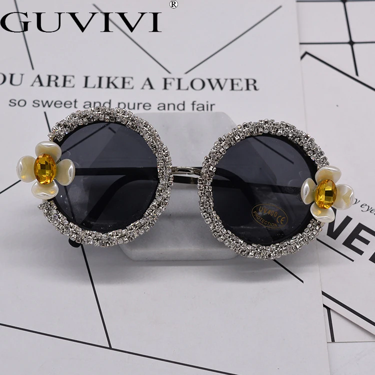 GUVIVI Diamond sunglasses from italy design round bling flower  Fashion luxury sunglasses with diamonds