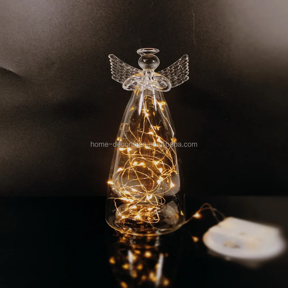 Оптовая продажа стеклянный Ангел ручной работы со светодиодной подсветкой теплый свет