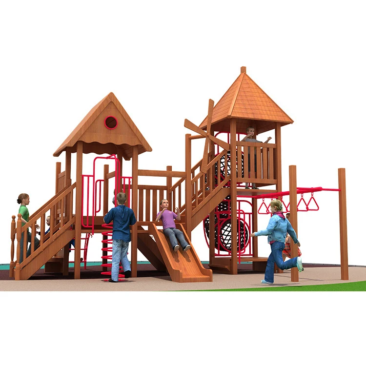 Professional production wooden playground outdoor multifunctional wooden small slide children playground equipment for sale