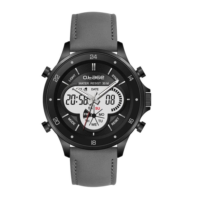 genuine  leather strap alloy wrist watch big face metal analog digital watch