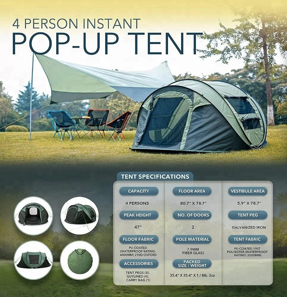 Portable 3-4 Persons Luxury Camp Family Sunshade Pop Up Beach Tent