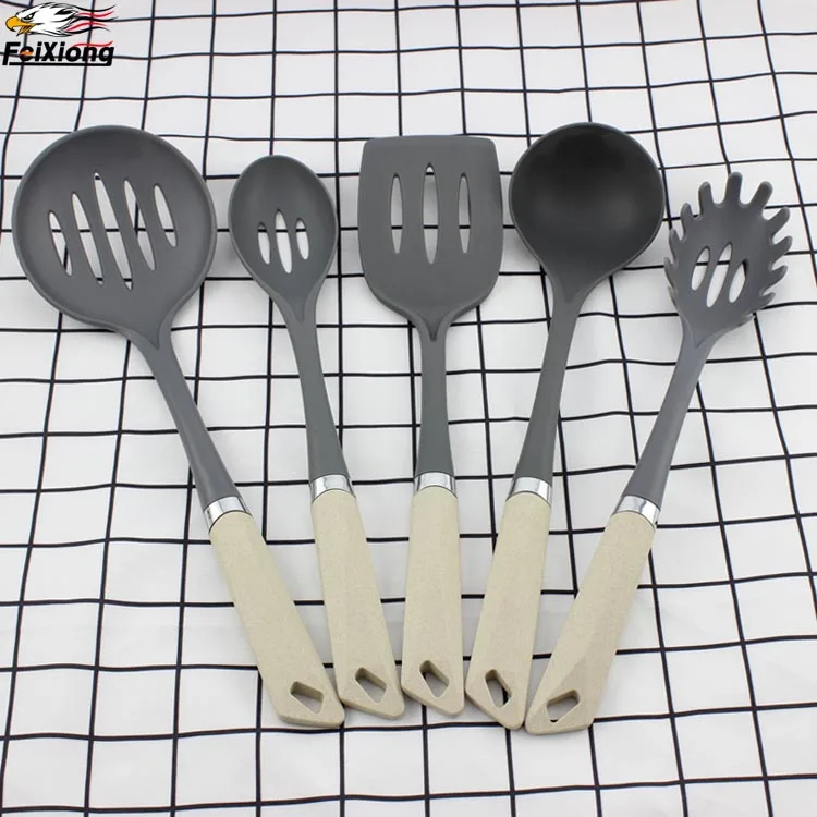 New Pattern Nylon Kitchen Tools Wheat Straw Unique Handle Design Cooking Utensils 5PCS Set