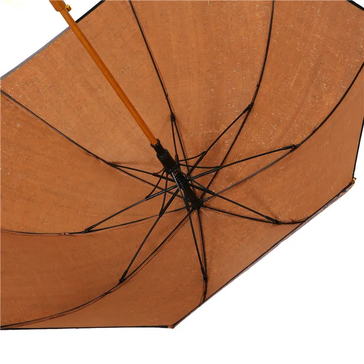 Оптовая продажа с китайской фабрики 23 дюйма диаметр 102 см Стекловолоконные ребра индивидуальный принт автоматическое открывание деревянная ручка J прямой пробковый зонт