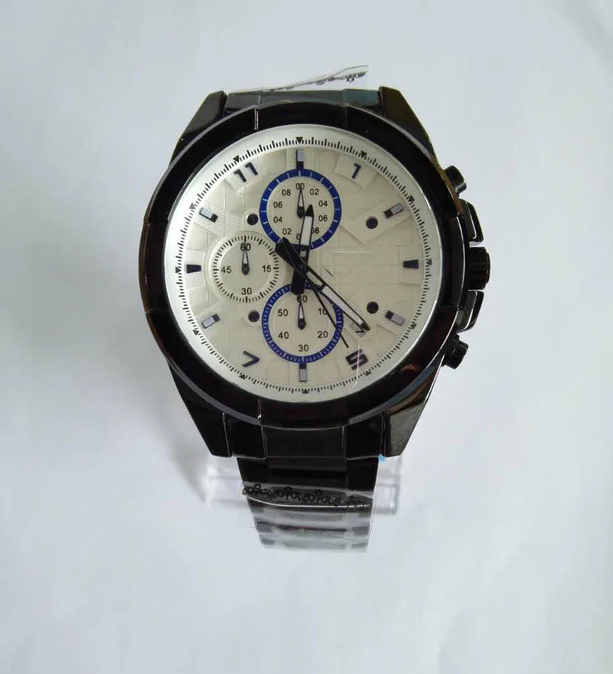 Япония движение черный цвет плакировкой все нержавеющей стали три глаза 3 руки многофункциональный кварцевые часы для мужчин