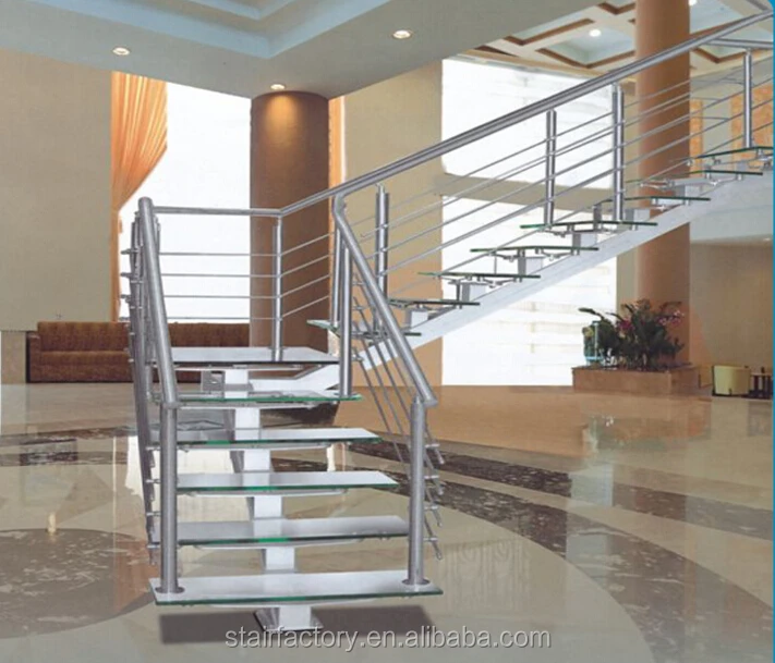 Modern steel -glass stairs Used Laminated Tempered Glass treads stairs Aluminum handrail glass balustrade staircase TS-320