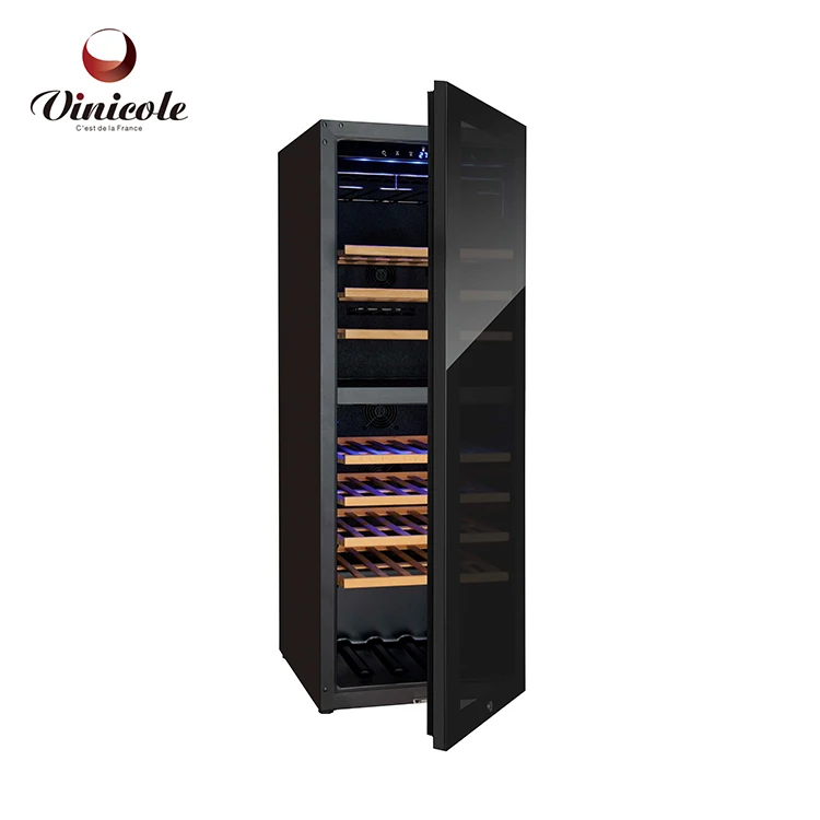 
Деревянные полки из бука, компрессорный шкаф, охладитель винного холодильника с полностью черным зеркалом, стеклянная дверь 