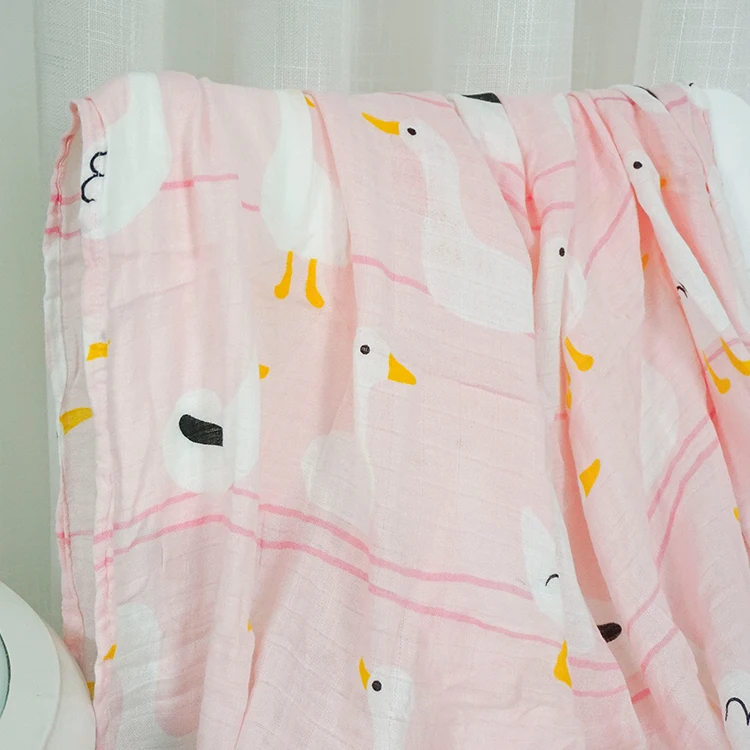 Hot sale breathable printed cotton baby bamboo muslin swaddle blanket organic for sleeping