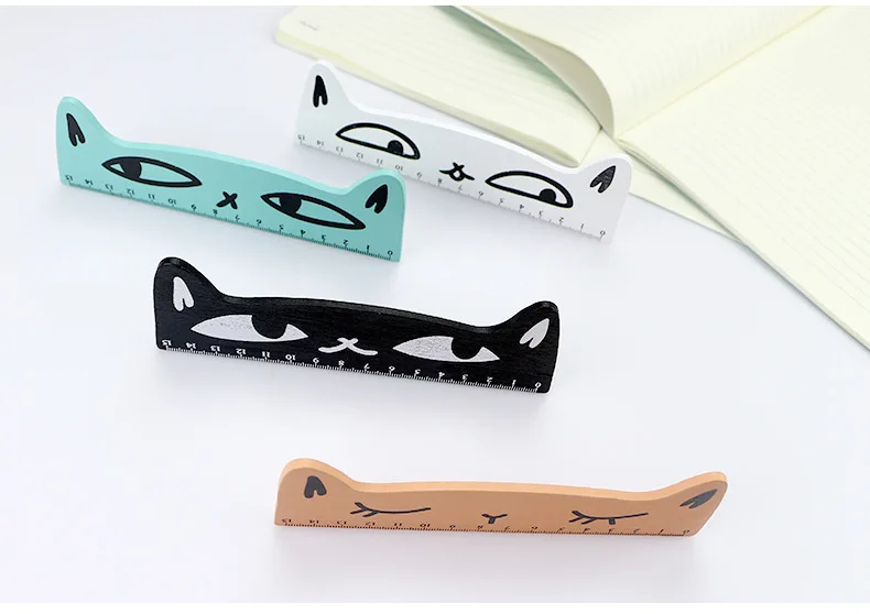 15cm Fresh Candy Color Cute Cat Wooden Ruler Measuring Straight Ruler Tool Promotional Gift Stationery