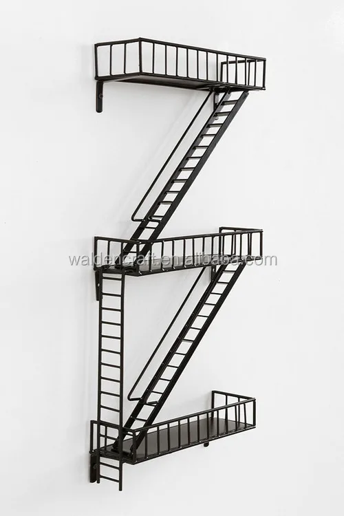 Metal Fire Escape Shelf, Black Bookshelf Sundries Holder