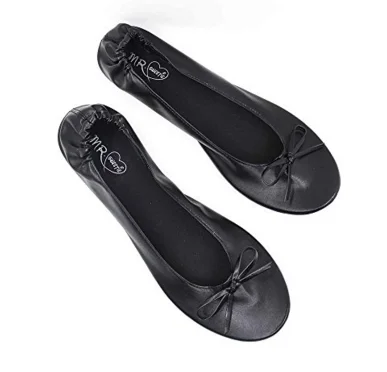 Roll up foldable flat ballet shoes with one pieces outsole with pouch