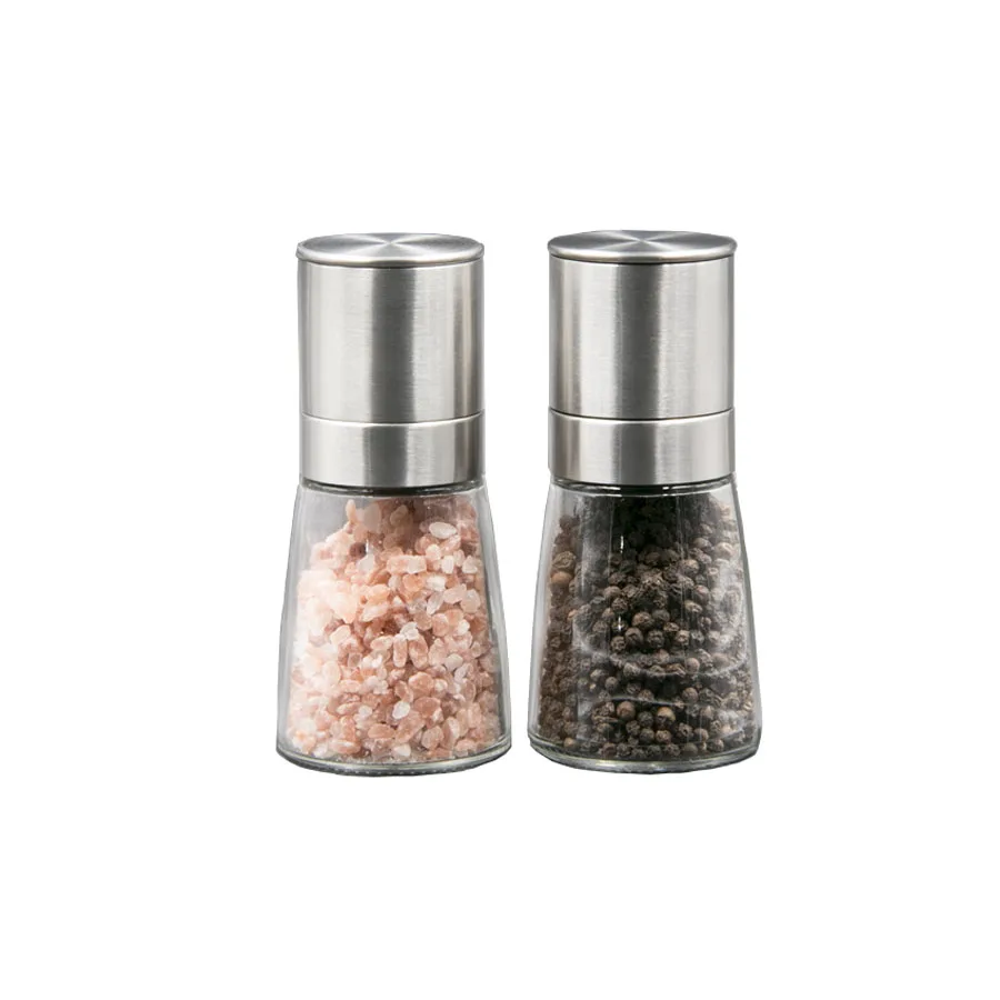 New Stainless Steel and Glass Salt and Pepper Grinder Set