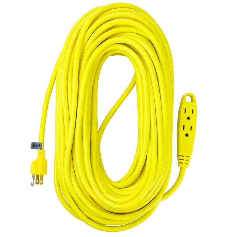 100 Feet 3 Outlet Heavy Duty Extension Cord Outdoor Extension Cord NEMA 5-15 3pin Plug Pvc Jacket Home Appliance Lighted Ends