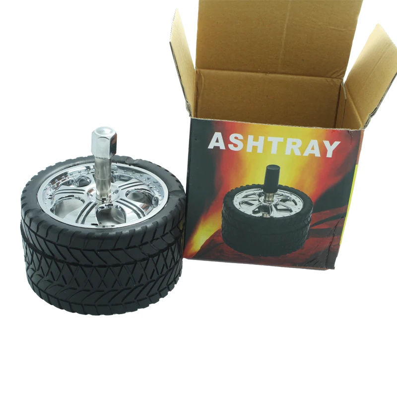 New originality   Car Tires Ashtray Press Rotary  Metal Ash Tray Ashtray  with Lids  Smokeless  Fashion Home Send Boyfriend Gift