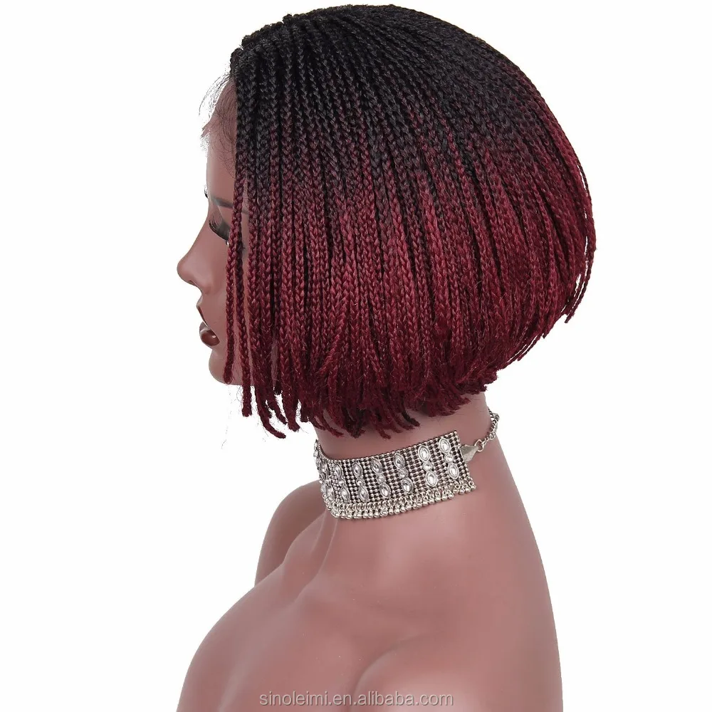 Short Synthetic Lace Front Braided Wigs for Black Women Dark Roots Burgundy Ombre wig