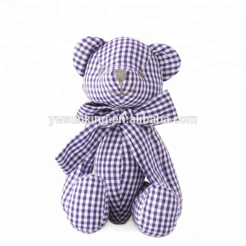100%cotton fabric bear doll Lovely 6 color gingham plaid bear toy baby gift