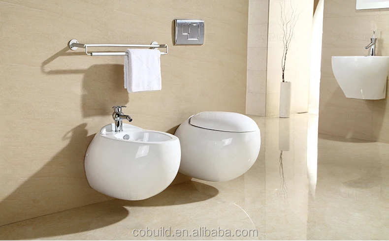 European standard round wall hung toilet, wall mounted toilet with built-in water tank, wall-hung toilet