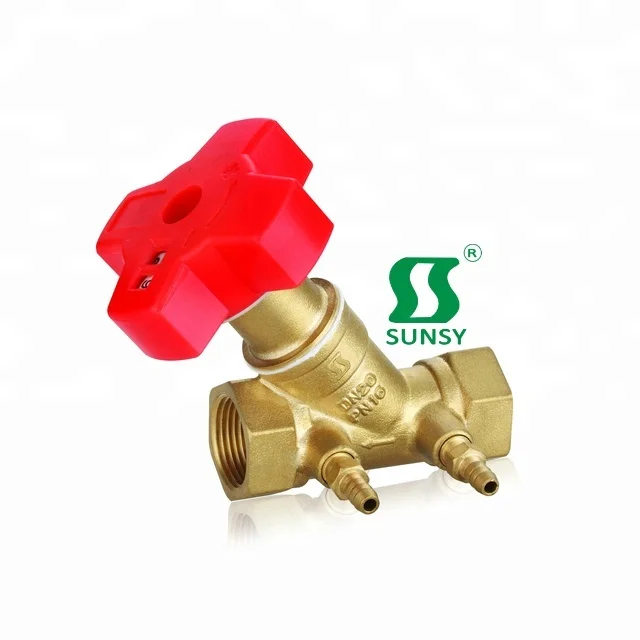 China Yuhuan shunshui sunsy factory BSP NPT forged female male thread brass balancing valve for water balance with black wheel