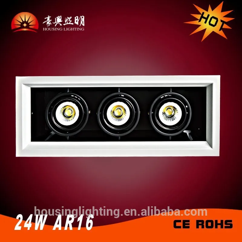 24w черный светодиодные фары решетка двойной 3 лампы встраиваемые потолочные лампы для внутреннего освещения 2015