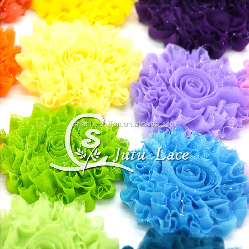 22 colors sunflower shabby with glitter- 3inch shabby chiffon flower with glitter- shabby flower trim- 8 yards per piece shabby