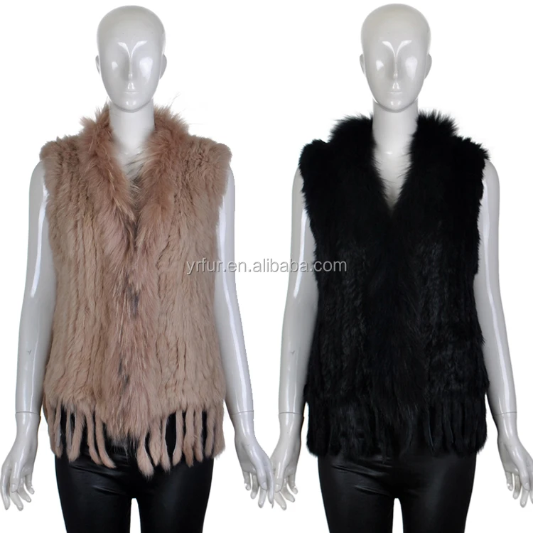 YR244 Low price high quality  Real rabbit fur women hand knit fur vest Top Quality Factory Direct