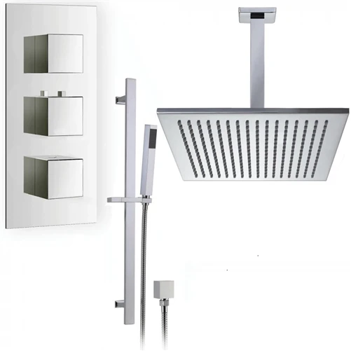 Термостатический квадратный Tri-ручка дождь Душевая система