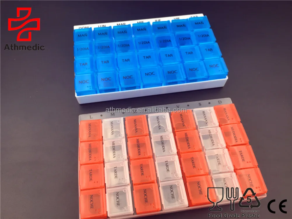 2025 Athmedic food grade Custom Logo medicine tablet drug Wholesale 28 days pill planner 28 Cases Plastic desktop pill planner