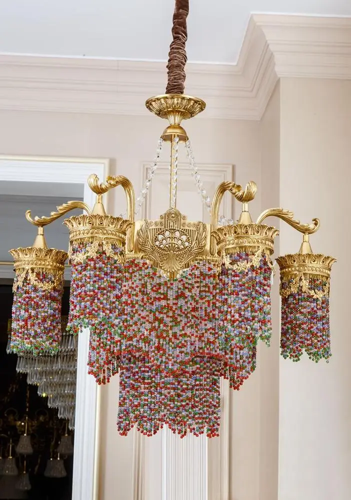 Pendant Lamp Hotel Decor Cloured Crystal Colorful Beads Glass High Quality Modern Chandelier/ Luxury New 50 Interior Decoration