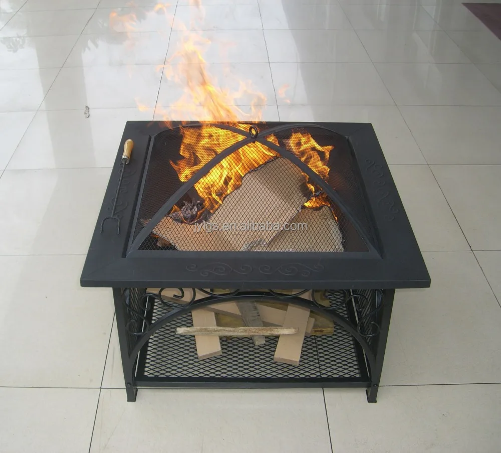 
30' Metal Square Outdoor Wood Burning Fire Pit 