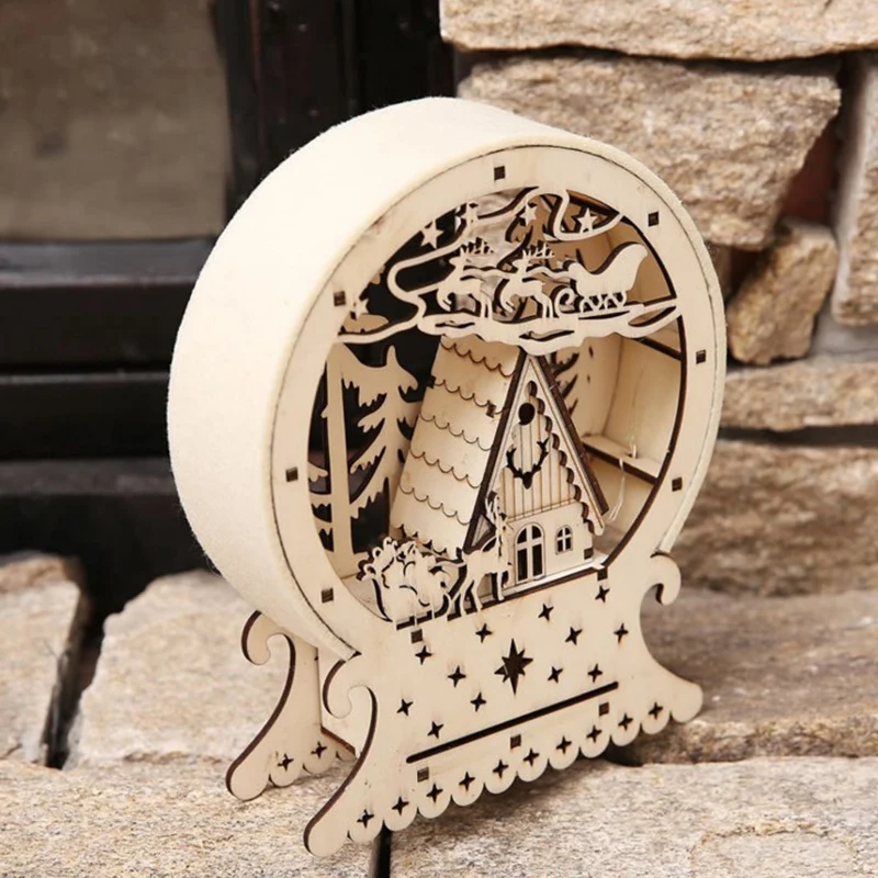 2021 New Products LED light deer cart creative Christmas Gift luminous wooden house Model