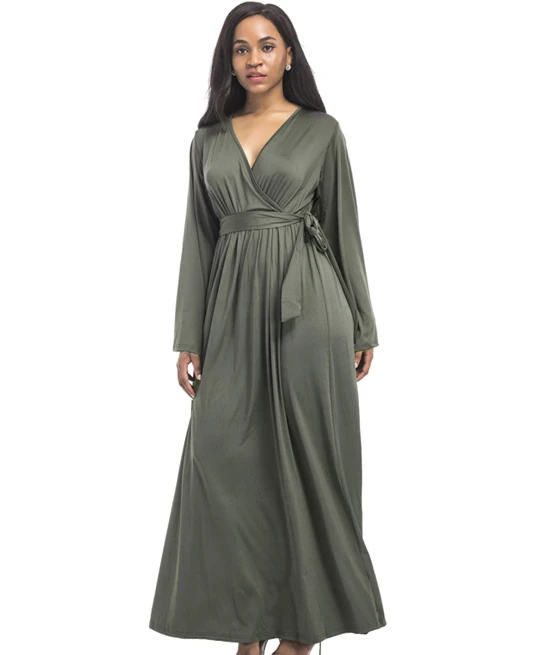 A3487 Plus size women Sexy Deep V Neck summer dress Olive green Monica fashion evening dresses