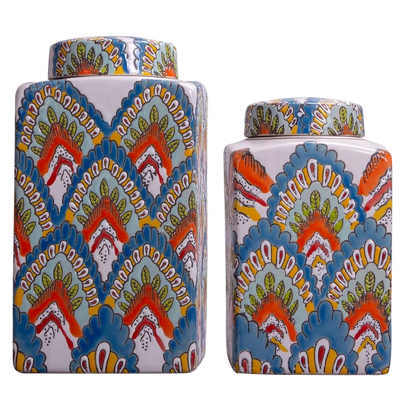 Square coloful christmas ceramic large cookie jar for wedding wishing