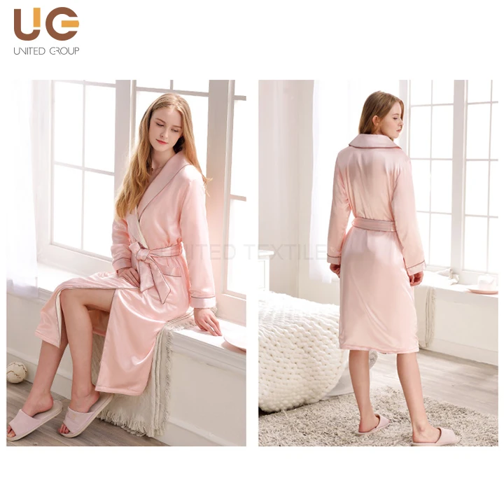 Perfect design women robe silk fleece satin bathrobe