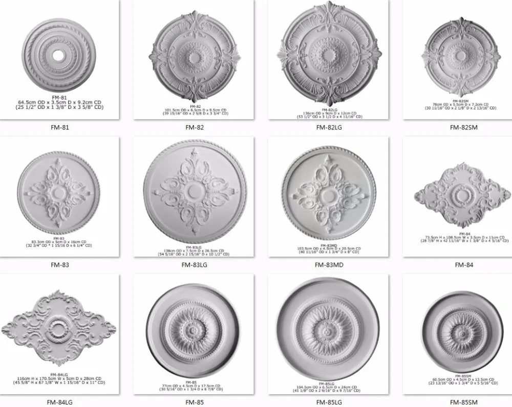 Hot Ceiling Ornaments High Density Beautiful Decorative PU Polyurethane Ceiling Medallion