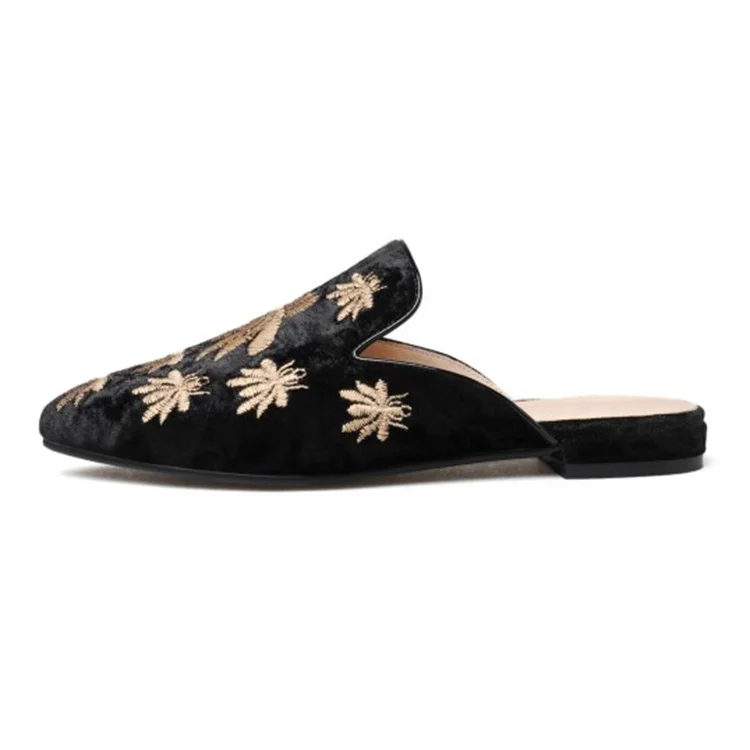 New design embroidery pointry toe comfortable ladies flat mules shoes
