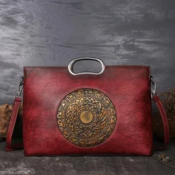 Retro Cow Leather Ladies Hand Bags Chinese Style Tote Handmade Bags Genuine Leather Handbags For Women