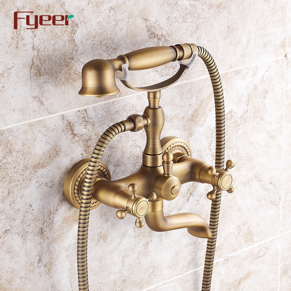 Fyeer Antique Bronze Telephone Bath Shower Mixer Faucet for Wall Mounted
