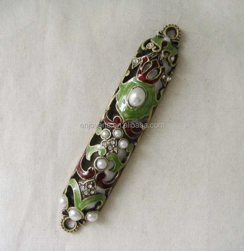 Jerusalem Hand Painted Antique Metal Mezuzah Case (P32010a)