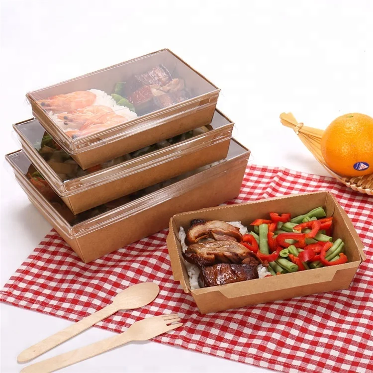 Biodegradable paper take away lunch tray with plastic lid