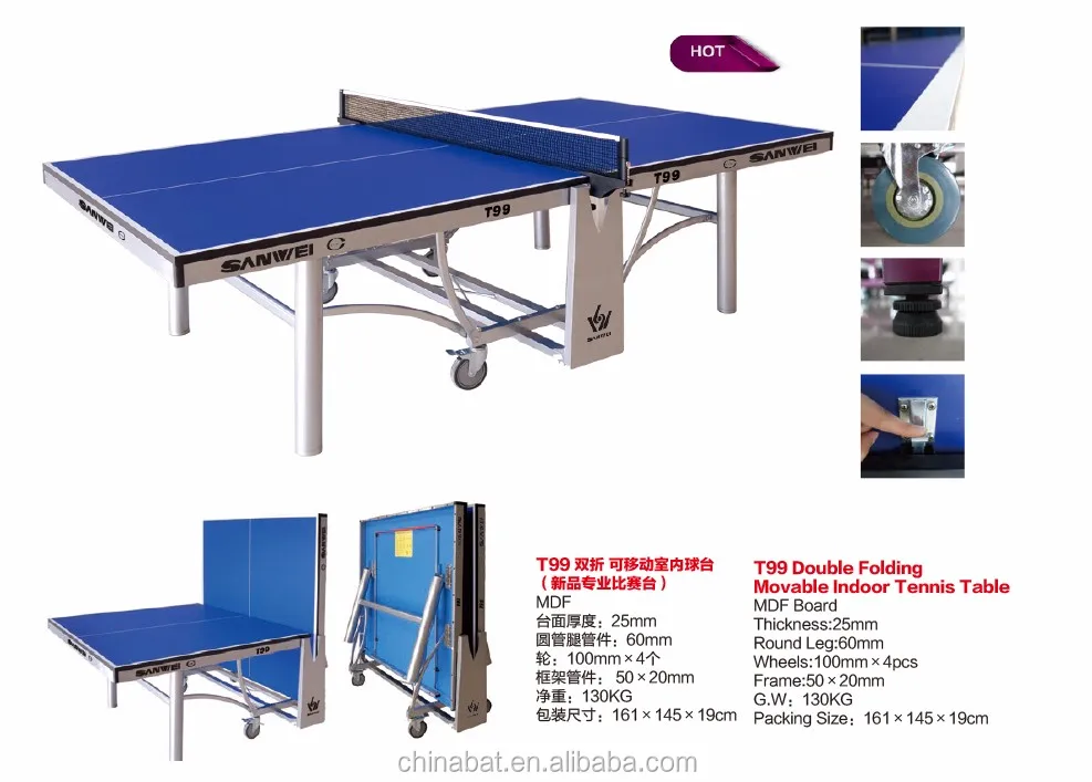 
SANWEI T-99 Double Folding Movable Professional/official Competition table tennis table with beautiful design 