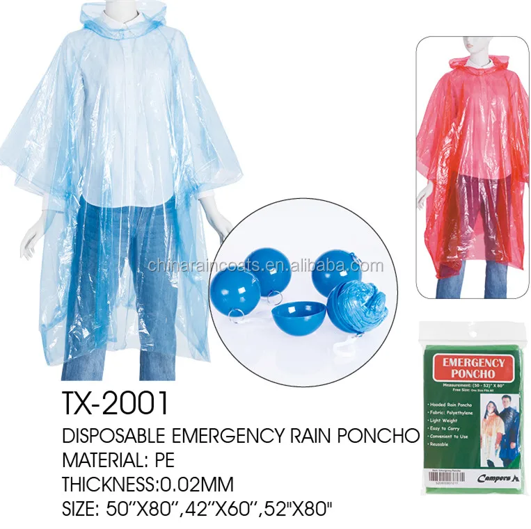 PE Rain Ponchos Disposable With Free printing