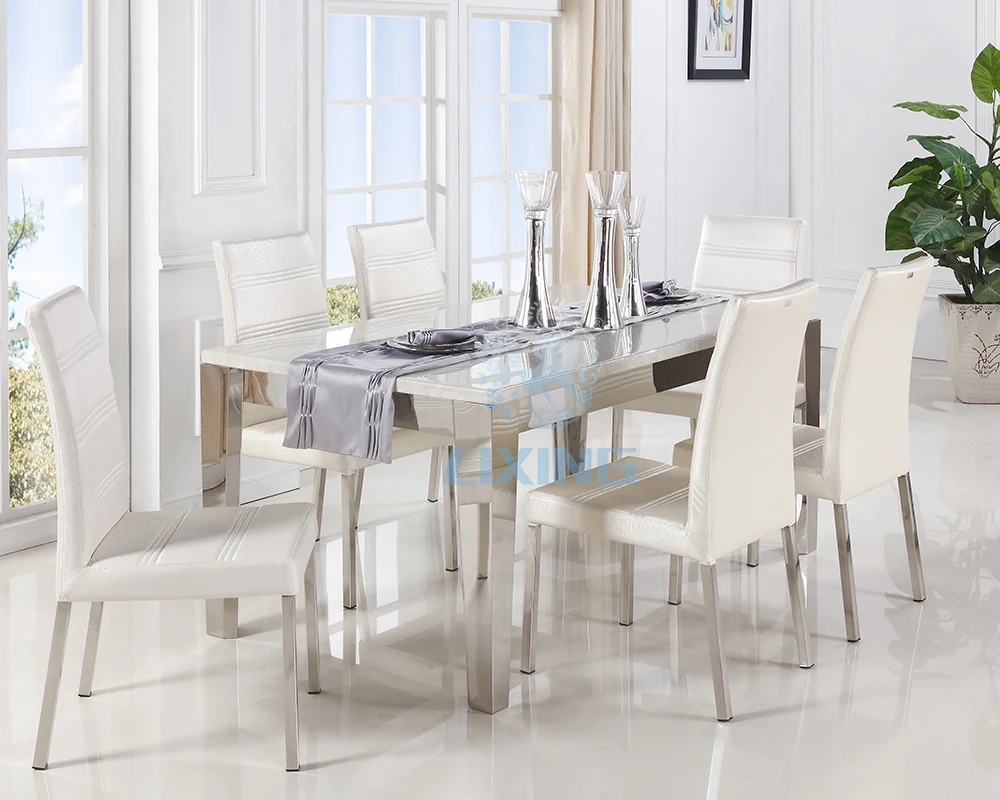 
Mirrored Stainless Steel Luxury Dinning Room Table And Chair Set 