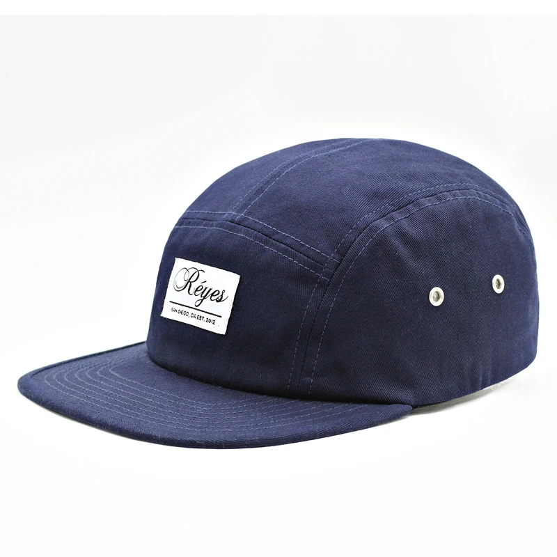 Wholesale Custom Five Panel Navy Blue Private Label Logo Camp Cap Nylon 5 Panel Cap