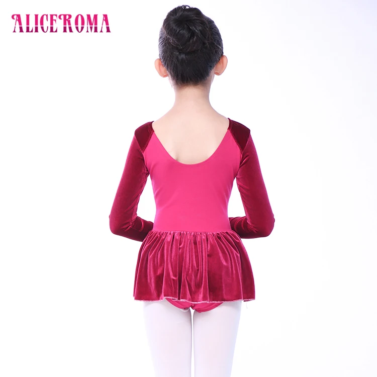 With Skirt Children White Ballet Leotard Best Selling Elegant Girls Pinch Front Long Sleeve for Girls Training Wine Red,pink