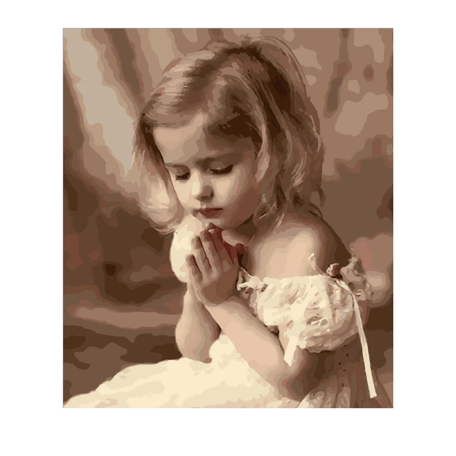 
New A praying little girl Decorative high quality indoor hanging Painting by numbers Diy Digital Oil Painting with Frame 