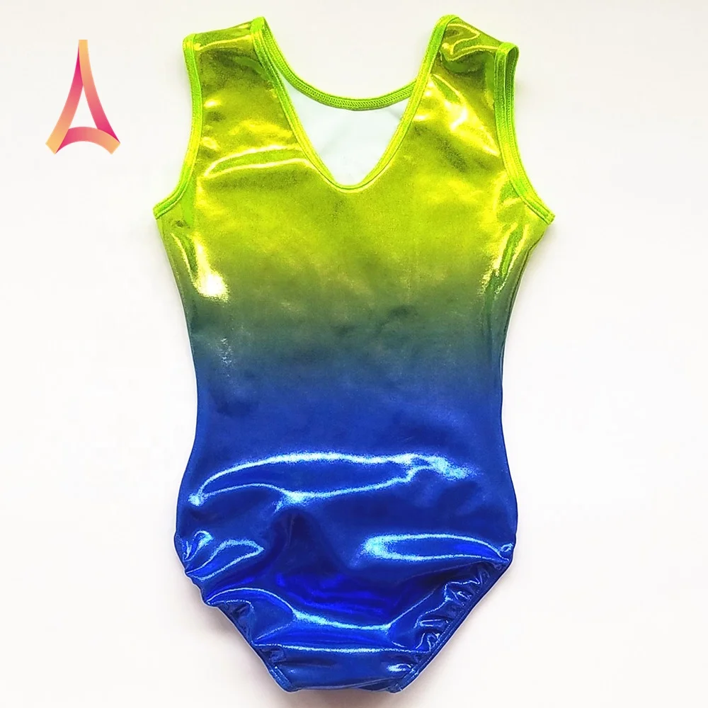 Black Mint Ombre Mystique Bodice Rhinestone Trim Tumbling Leotard Gymnastics Outfits for Kids