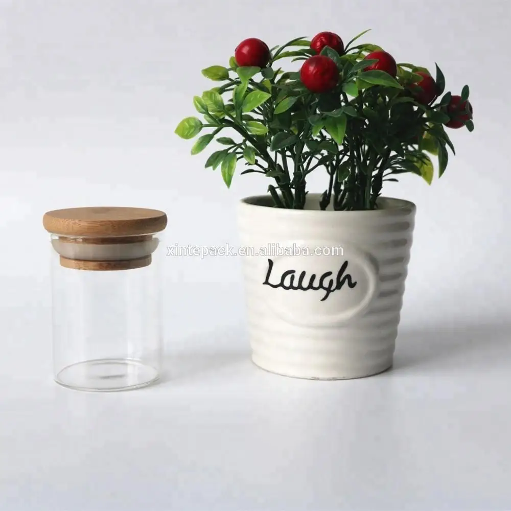 Glass bottle with bamboo lid airtight storage container for tea coffee sugar storage jar canister