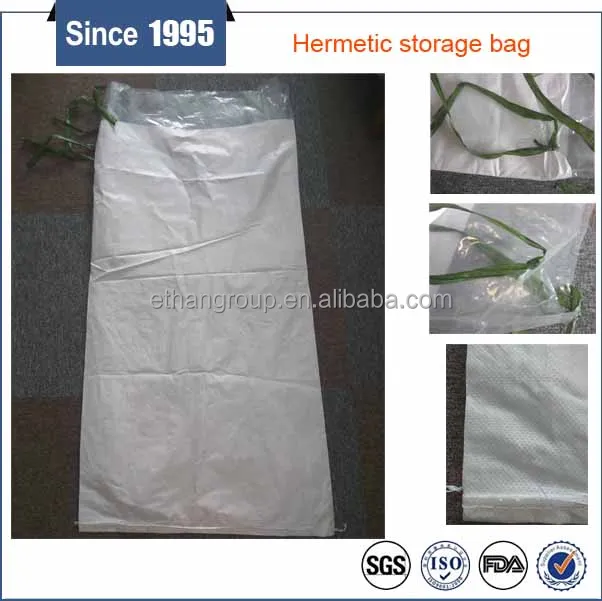Triple layered crop storage bag consisting of two separate inner hermetic polyethylene liner bags and an outer woven polypropyle