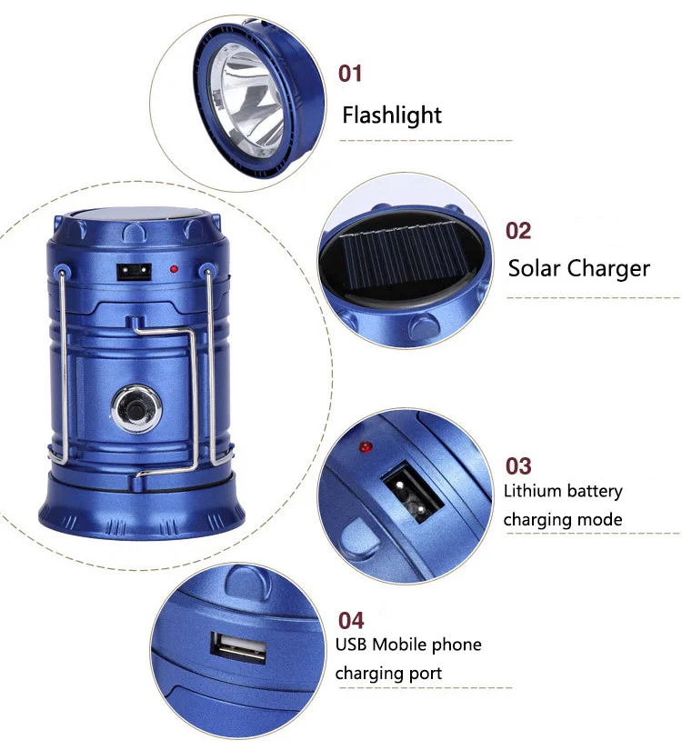 
2019 new multi function rechargeable flashlight led solar pop up camping lantern 