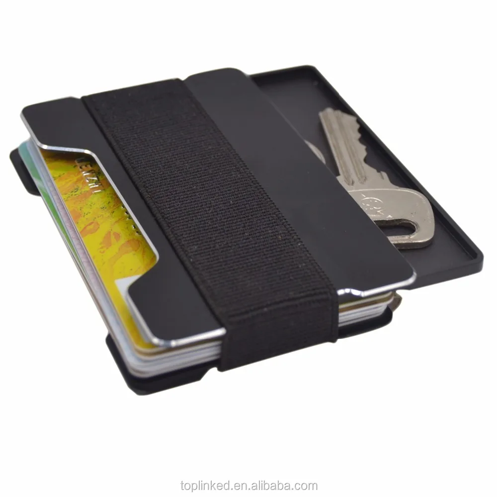 Tuopuke minimalist unique metal rfid men wallet with mini safe elastic money band and coin compartment